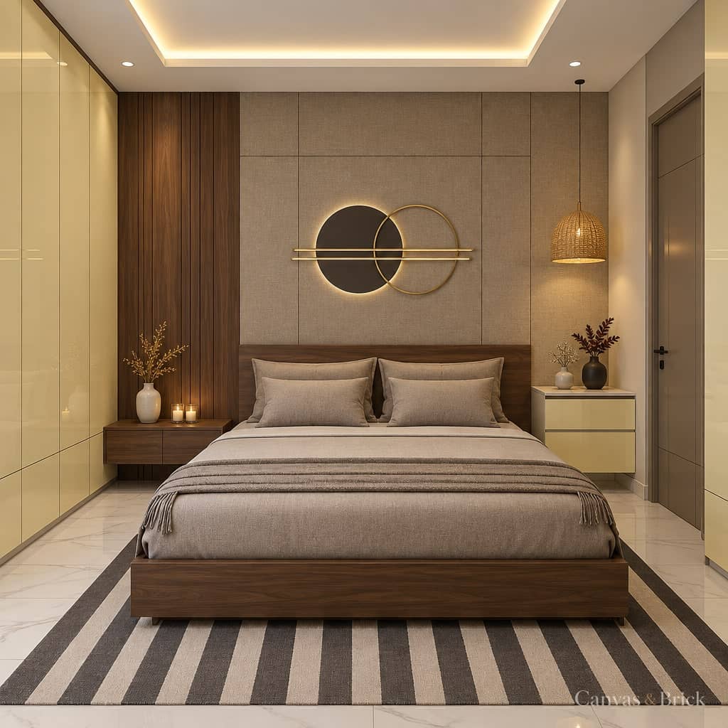 Dark & moody bedroom design in Kolkata by Canvas & Brick