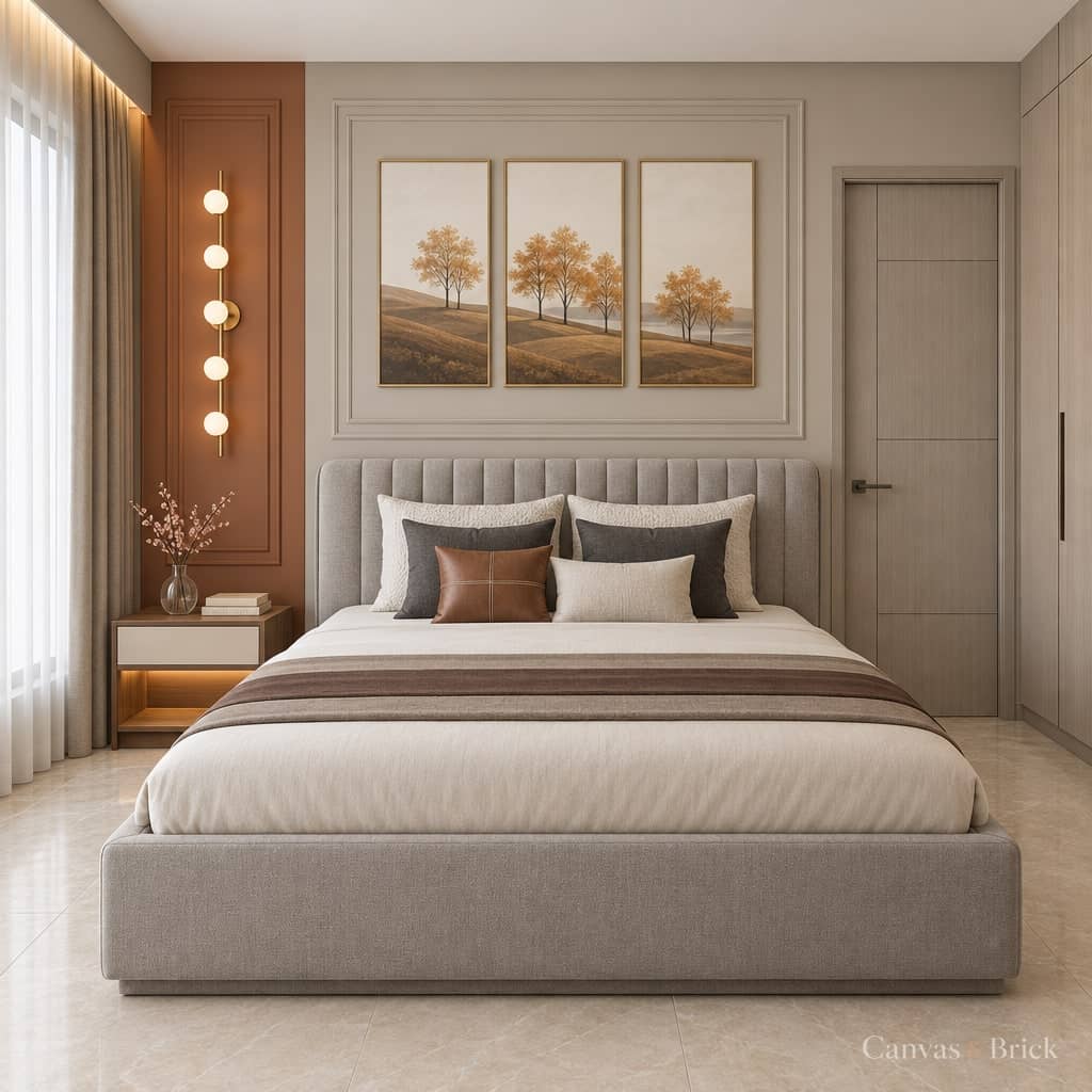 Master bedroom bedroom design in Kolkata by Canvas & Brick