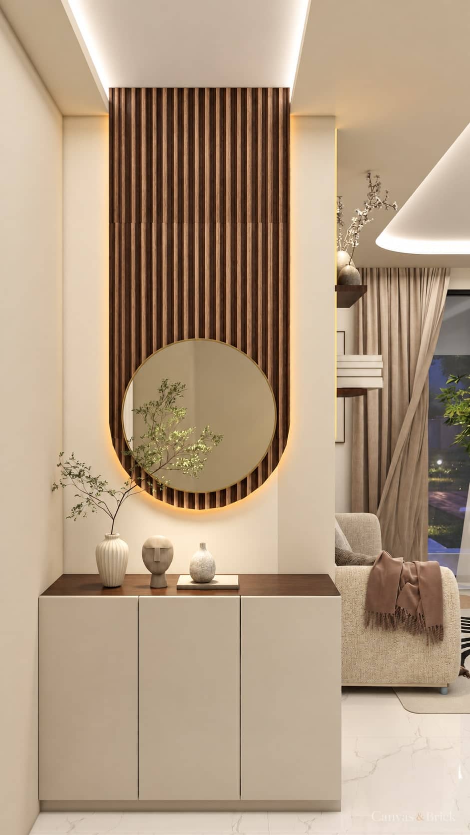Partition screen console & decor units design in Kolkata by Canvas & Brick