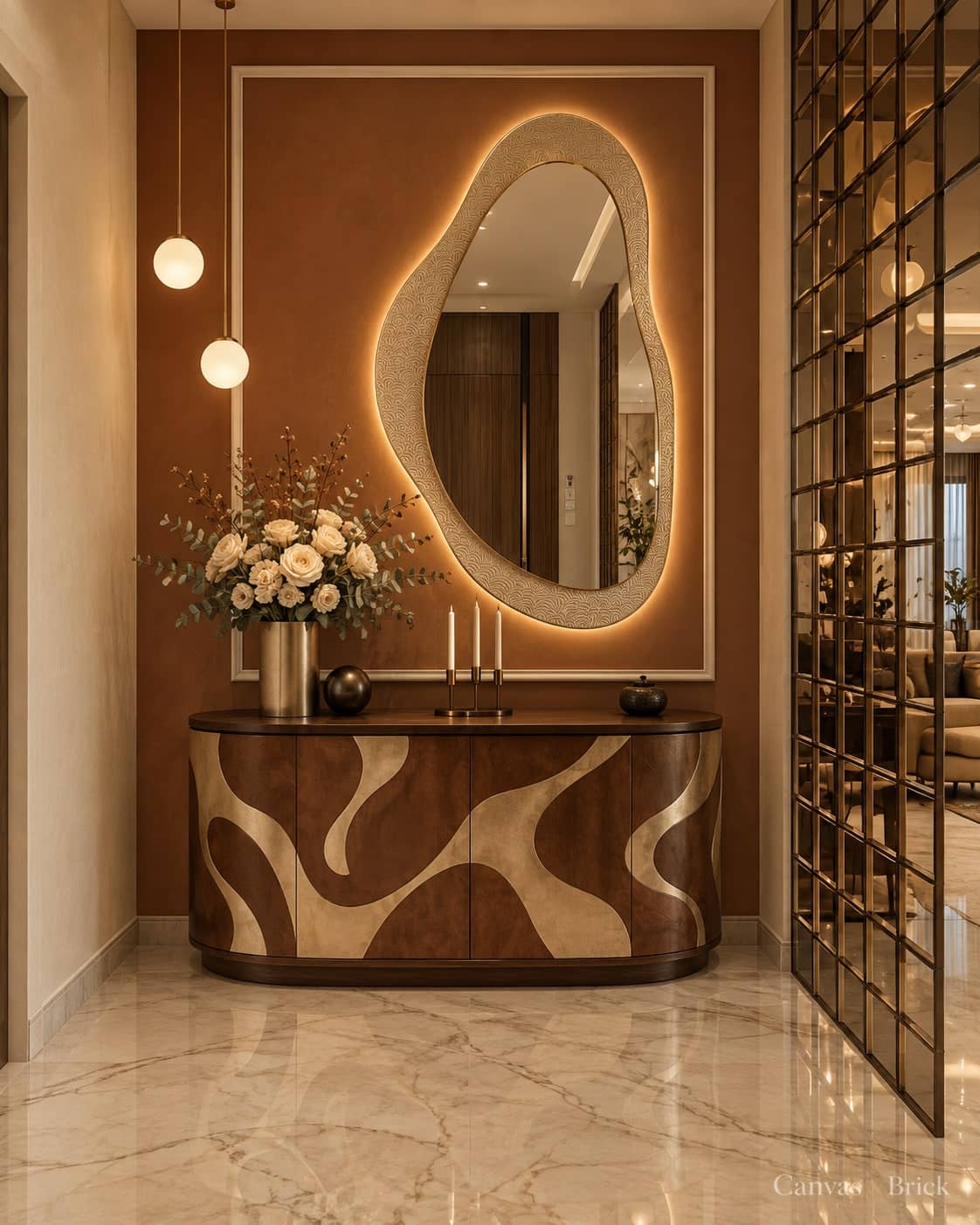 With seating console & decor units design in Kolkata by Canvas & Brick