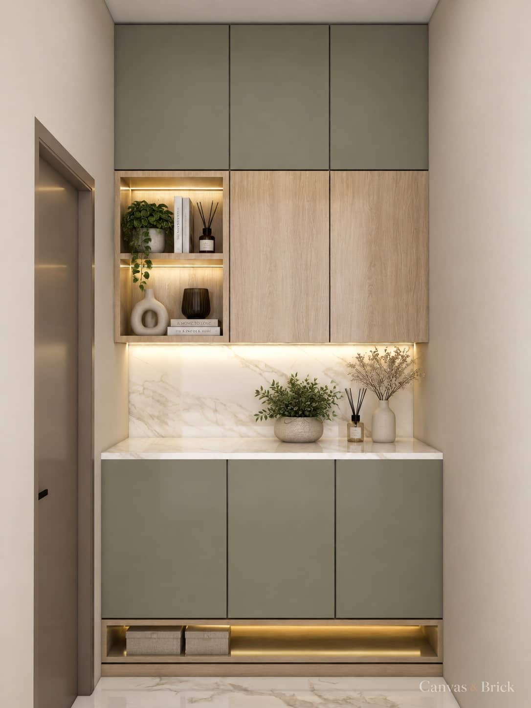 Full-height display crockery unit design in Kolkata by Canvas & Brick