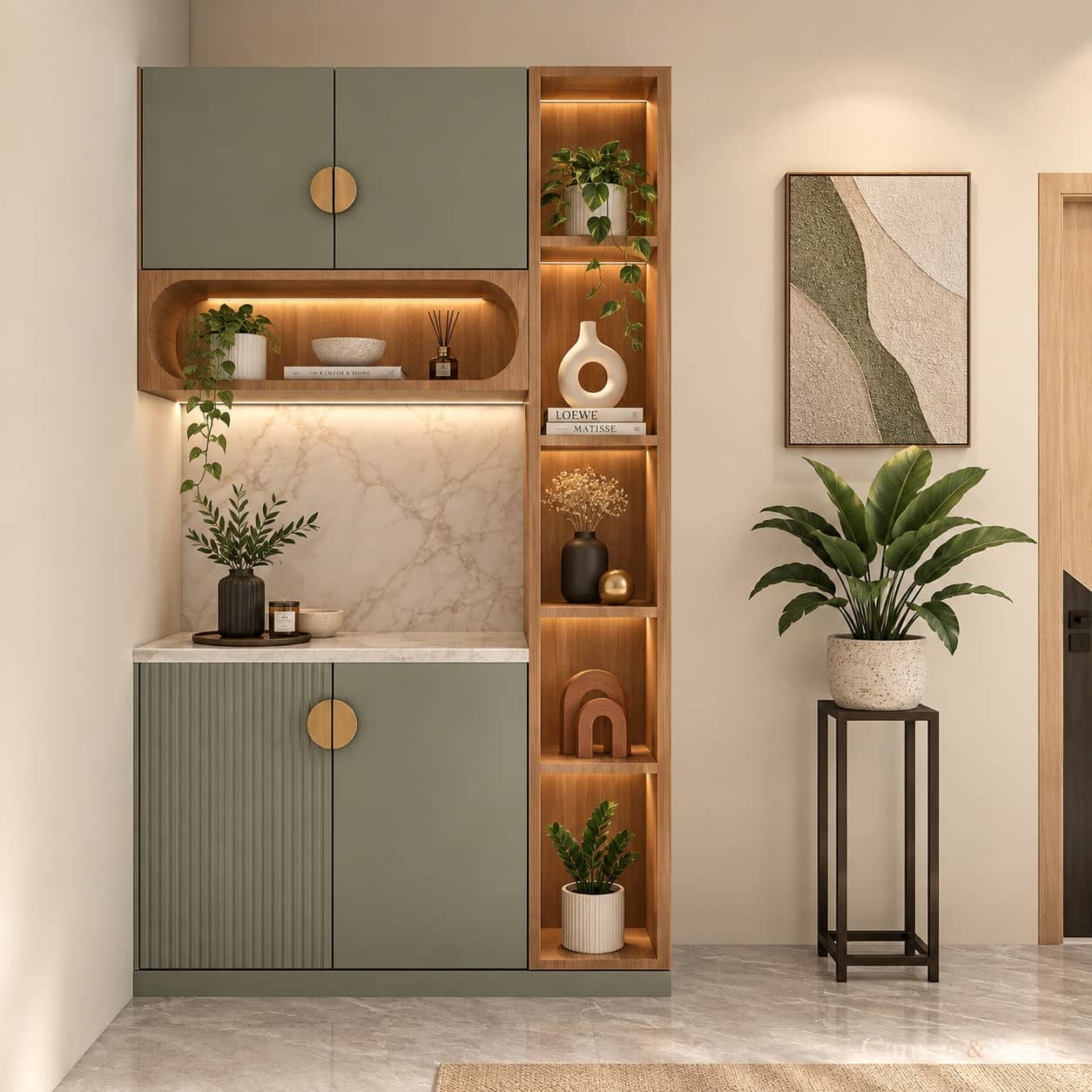 Half display, half storage crockery unit design in Kolkata by Canvas & Brick