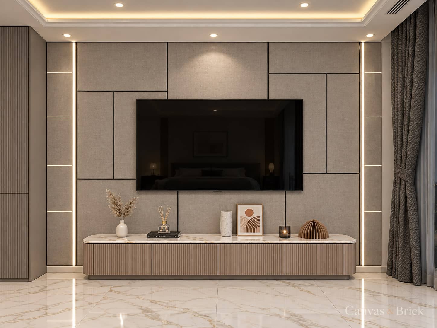 Floating unit tv unit design in Kolkata by Canvas & Brick
