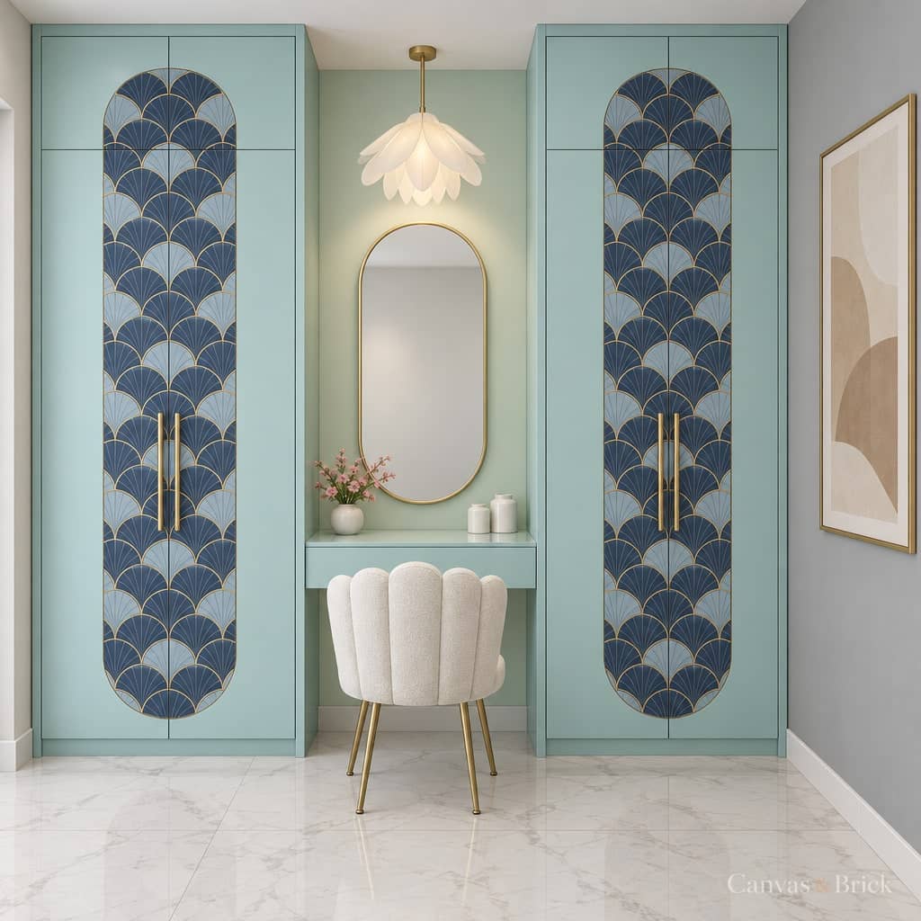 Handleless wardrobe design in Kolkata by Canvas & Brick