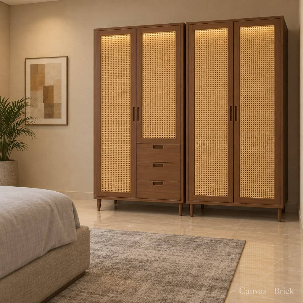 Mirror front wardrobe design in Kolkata by Canvas & Brick