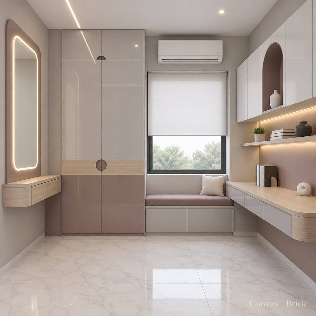 Openable wardrobe wardrobe design in Kolkata by Canvas & Brick