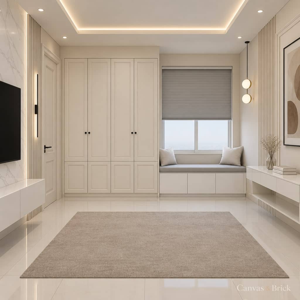 With dresser wardrobe design in Kolkata by Canvas & Brick