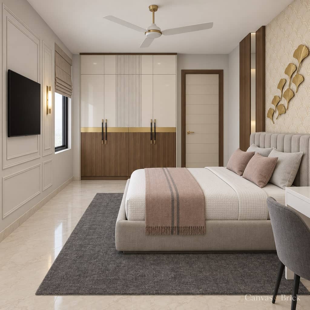 Sliding wardrobe wardrobe design in Kolkata by Canvas & Brick