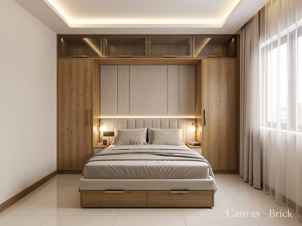 Compact bedroom bedroom design in Kolkata by Canvas & Brick
