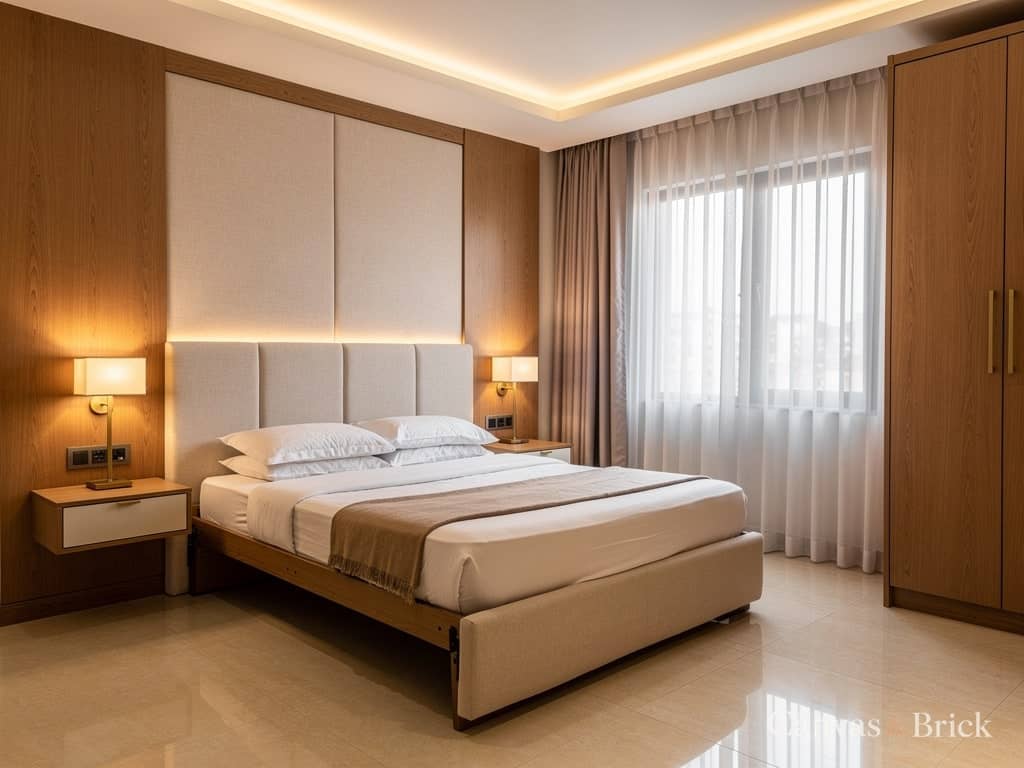Guest bedroom bedroom design in Kolkata by Canvas & Brick