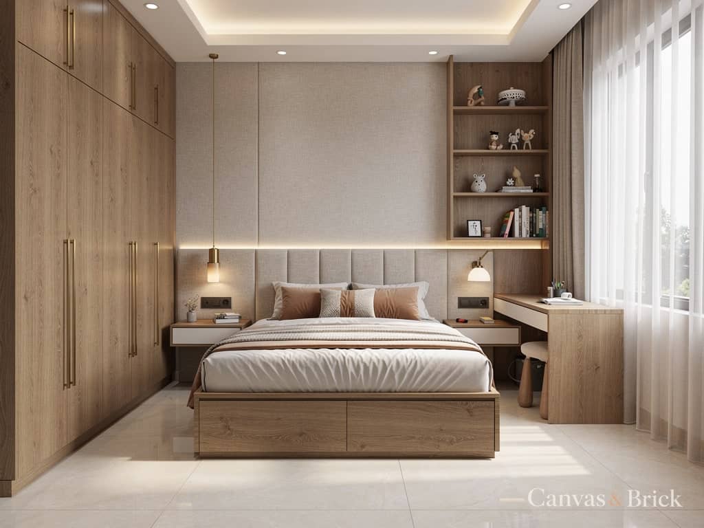 Kids' bedroom bedroom design in Kolkata by Canvas & Brick