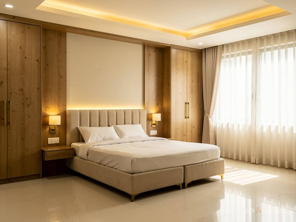 Master bedroom bedroom design in Kolkata by Canvas & Brick