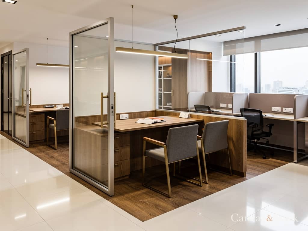 Manager cabins commercial interiors design in Kolkata by Canvas & Brick