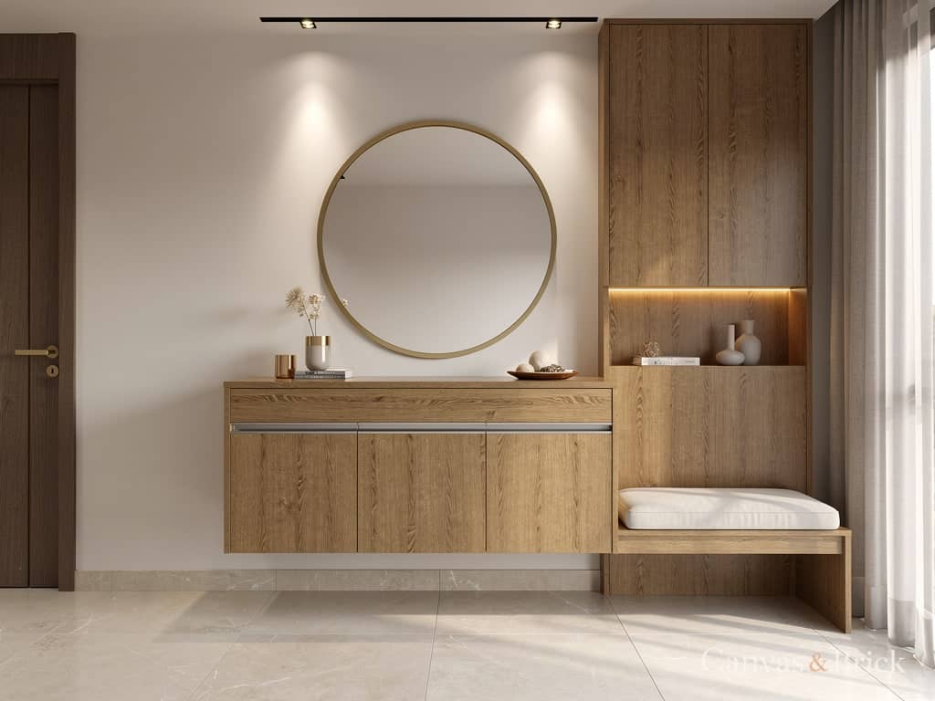 Entryway console console & decor units design in Kolkata by Canvas & Brick