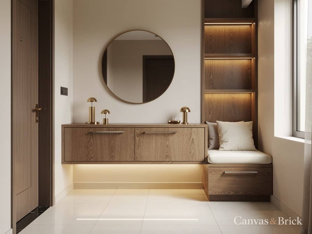 Floating console console & decor units design in Kolkata by Canvas & Brick