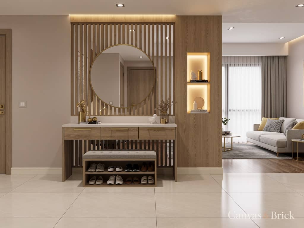 Partition screen console & decor units design in Kolkata by Canvas & Brick