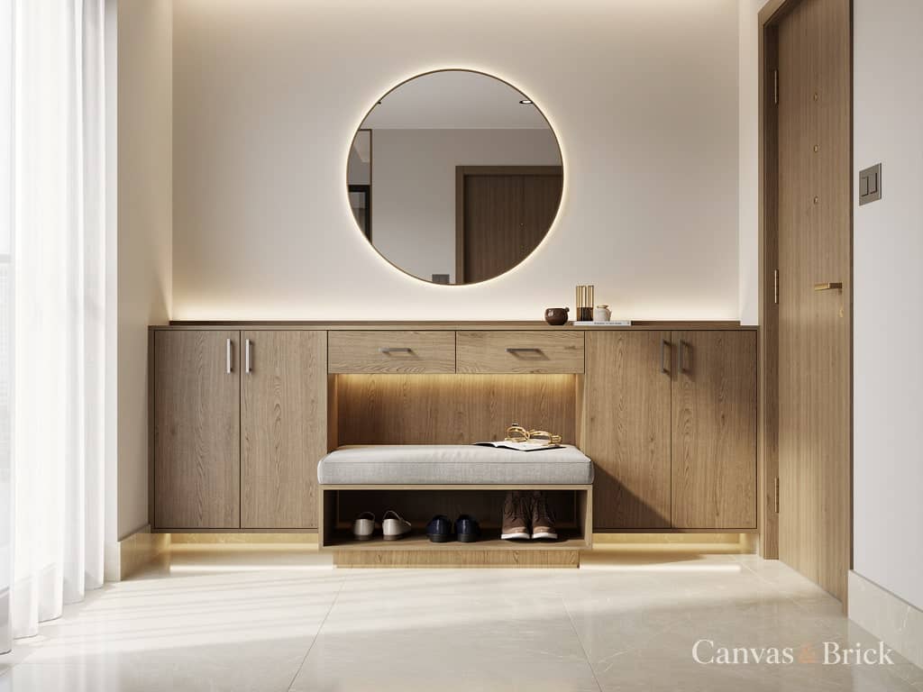 With seating console & decor units design in Kolkata by Canvas & Brick