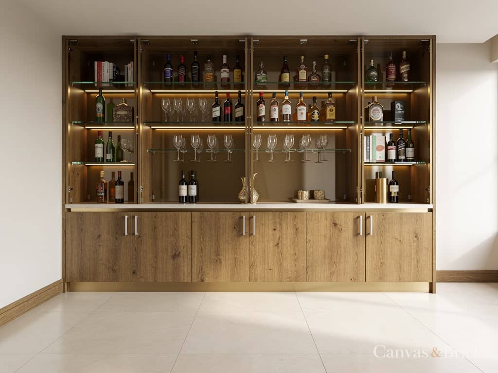 Bar unit crockery unit design in Kolkata by Canvas & Brick