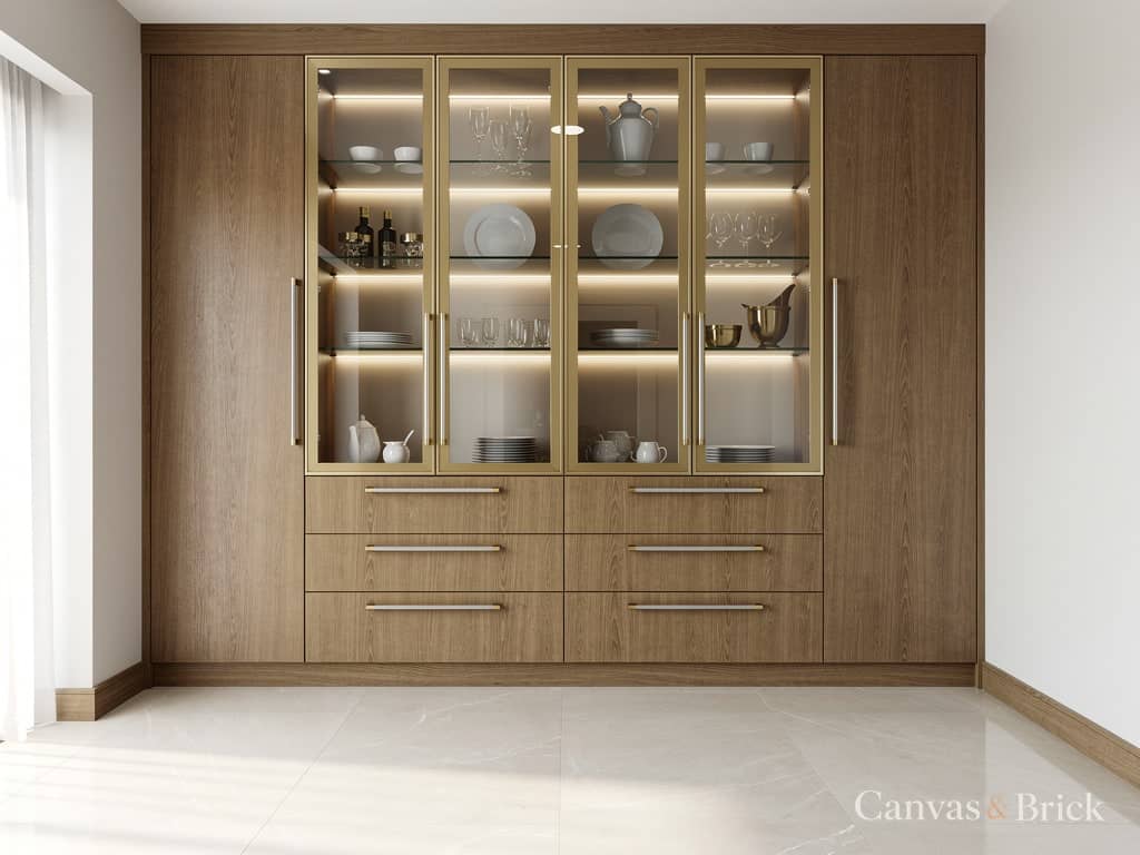 Full-height display crockery unit design in Kolkata by Canvas & Brick