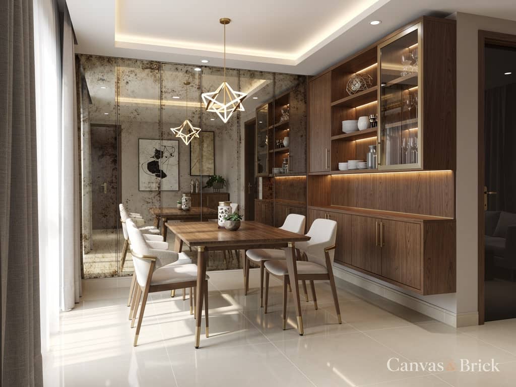Compact 2 BHK dining dining room design in Kolkata by Canvas & Brick