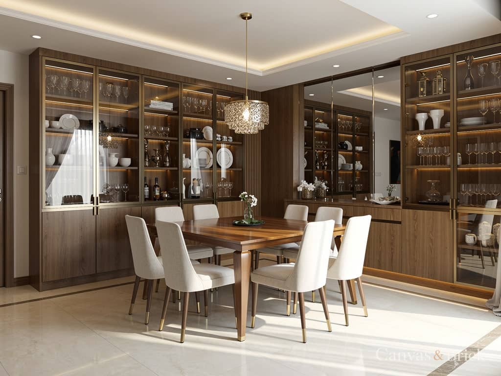 Formal dining dining room design in Kolkata by Canvas & Brick