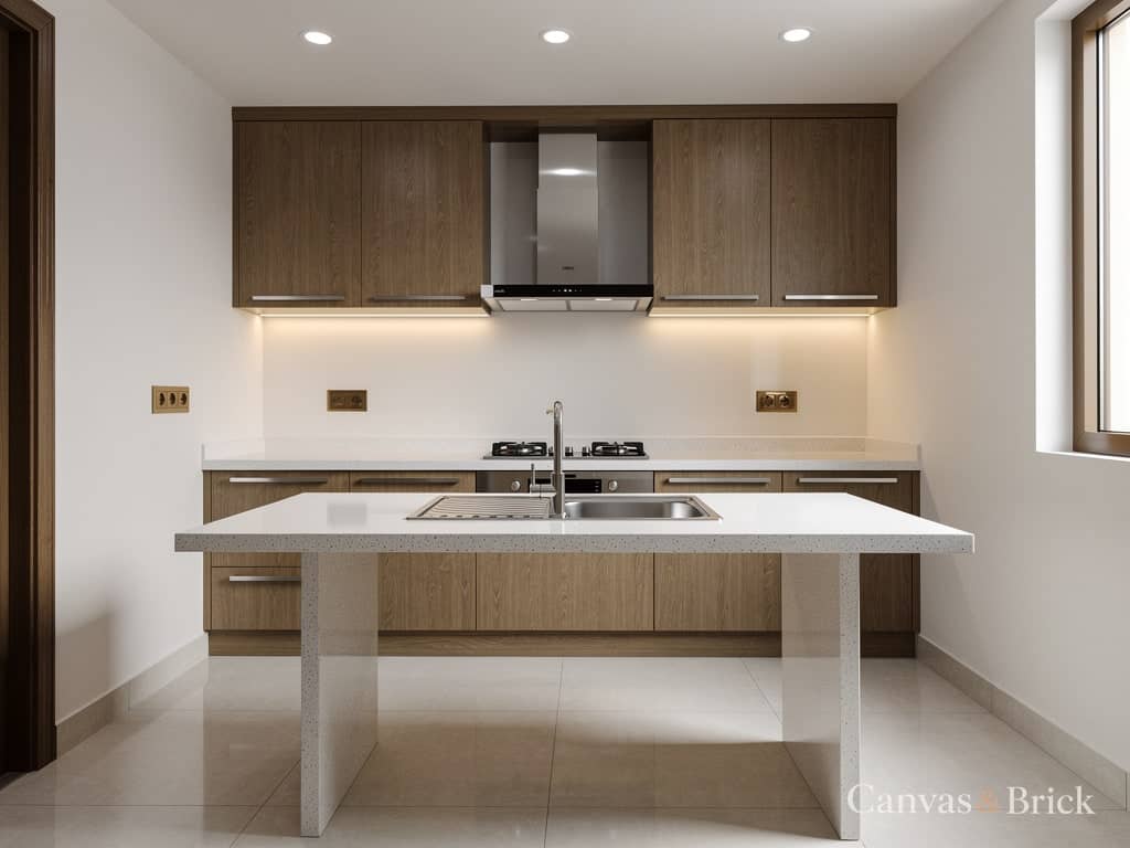 Breakfast counter kitchen designs design in Kolkata by Canvas & Brick