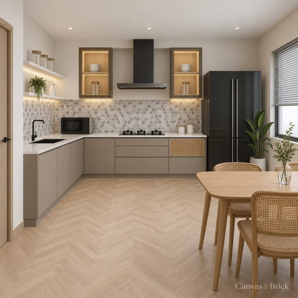 Island kitchen kitchen designs design in Kolkata by Canvas & Brick