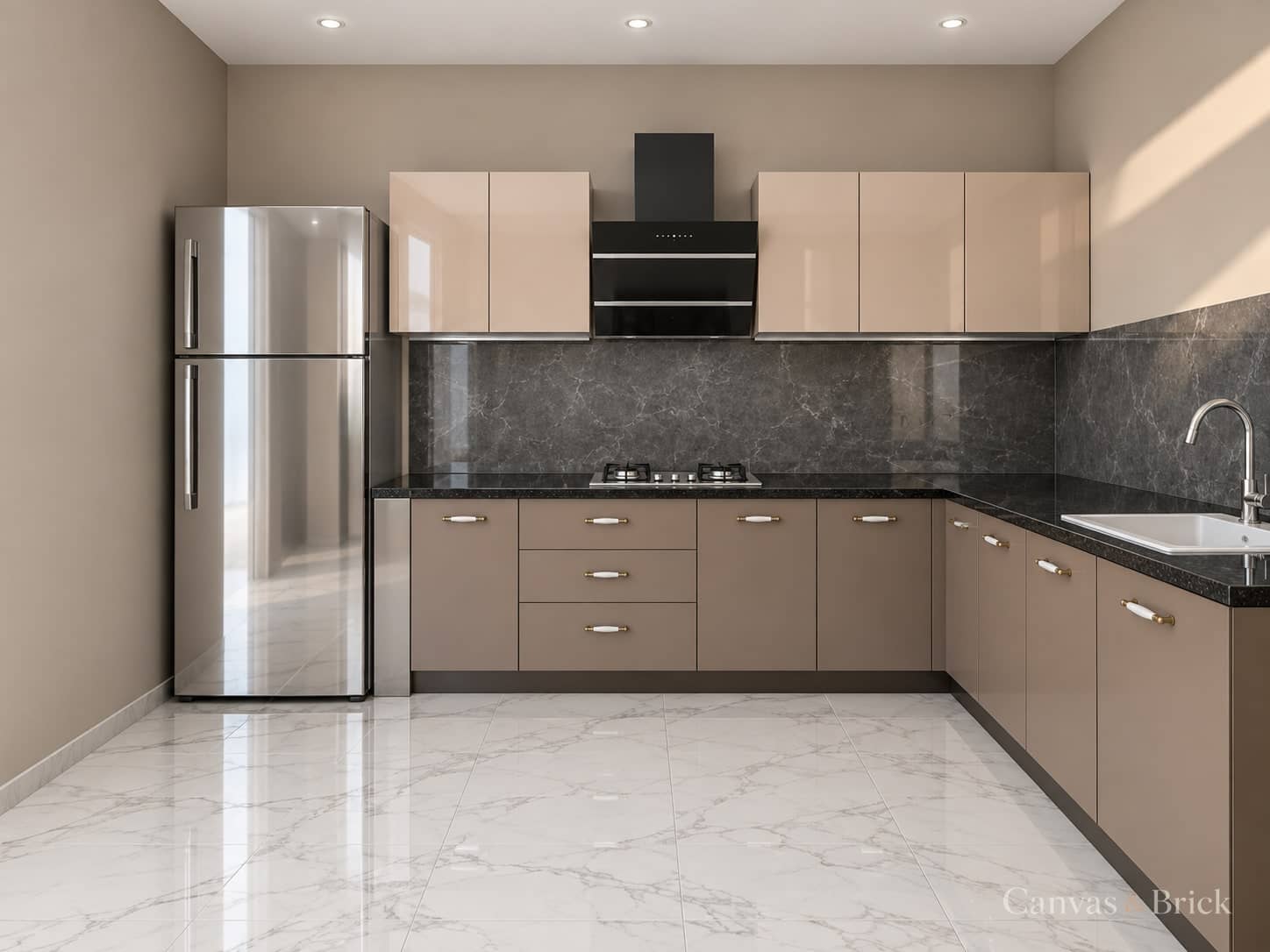 L-shaped kitchen kitchen designs design in Kolkata by Canvas & Brick