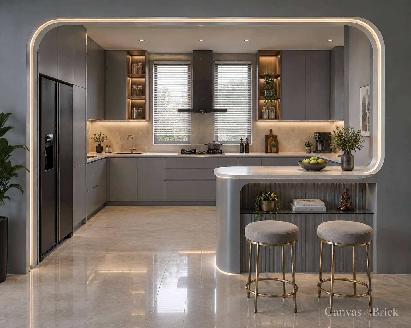 U-shaped kitchen kitchen designs design in Kolkata by Canvas & Brick