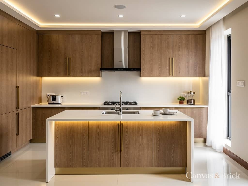 Island kitchen modular kitchen design in Kolkata by Canvas & Brick
