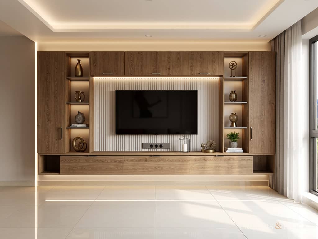 Fireplace-style tv unit design in Kolkata by Canvas & Brick