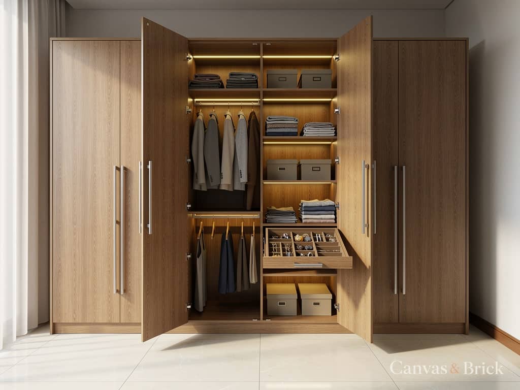 Openable wardrobe wardrobe design in Kolkata by Canvas & Brick